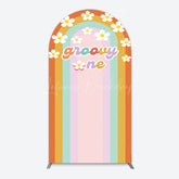 Lofaris Colorful Rainbow White Daisy Groovy One Arch Backdrop